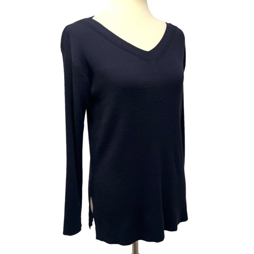 Lafayette 148 Black Ribbed V Neck Pullover Top Ladies Medium - Picture 7 of 10